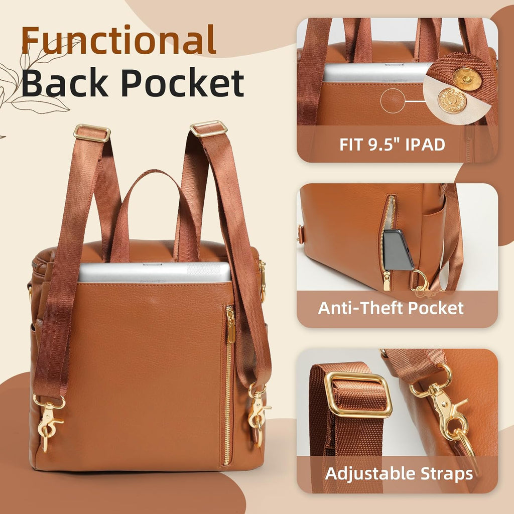 Small Diaper Bag Mini Diaper Bag by , Leather Diaper Bag Backpack with 13 Diaper Bag Organizers,2 Insulated Pockets, and Shoulder Strap(Brown)
