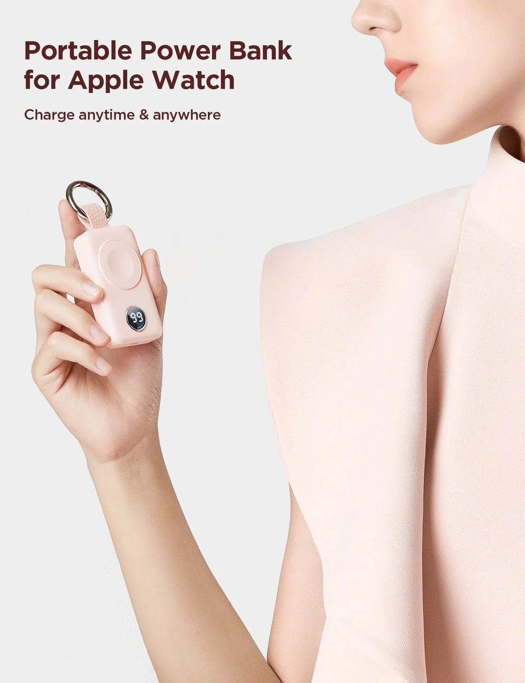 Cargador Portátil Para Apple Watch, Llavero Cargador Rápido Magnético Inalámbrico De 2000 Mah, Compatible Con Iwatch Series 9/8/7/6/5/Se/4/3/2/Ultra 2, Rosa