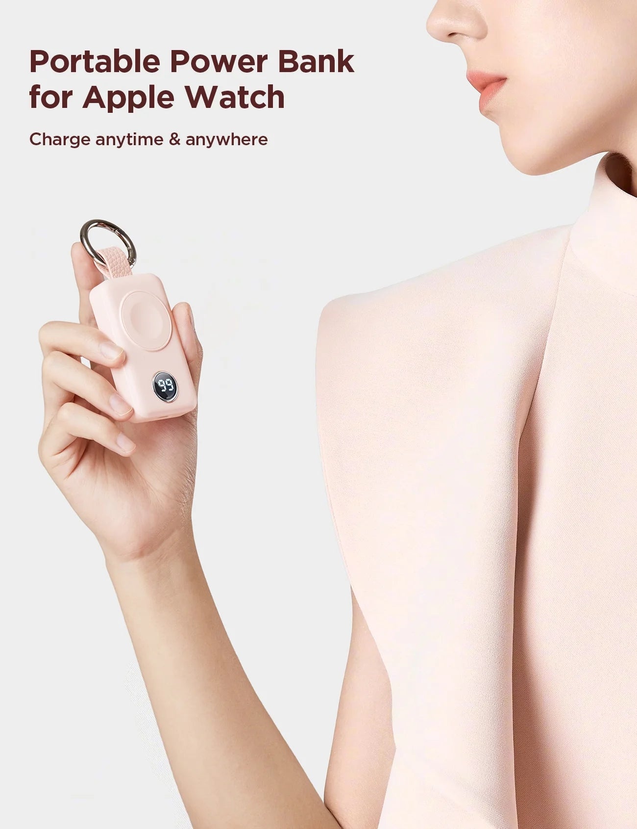 Cargador Portátil Para Apple Watch, Llavero Cargador Rápido Magnético Inalámbrico De 2000 Mah, Compatible Con Iwatch Series 9/8/7/6/5/Se/4/3/2/Ultra 2, Rosa