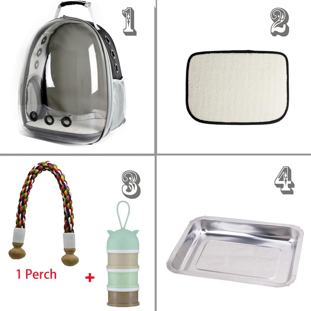 Bird Carrier Cage, Bird Travel Backpack with Stainless Steel Tray and Standing Perch (Large, Black)