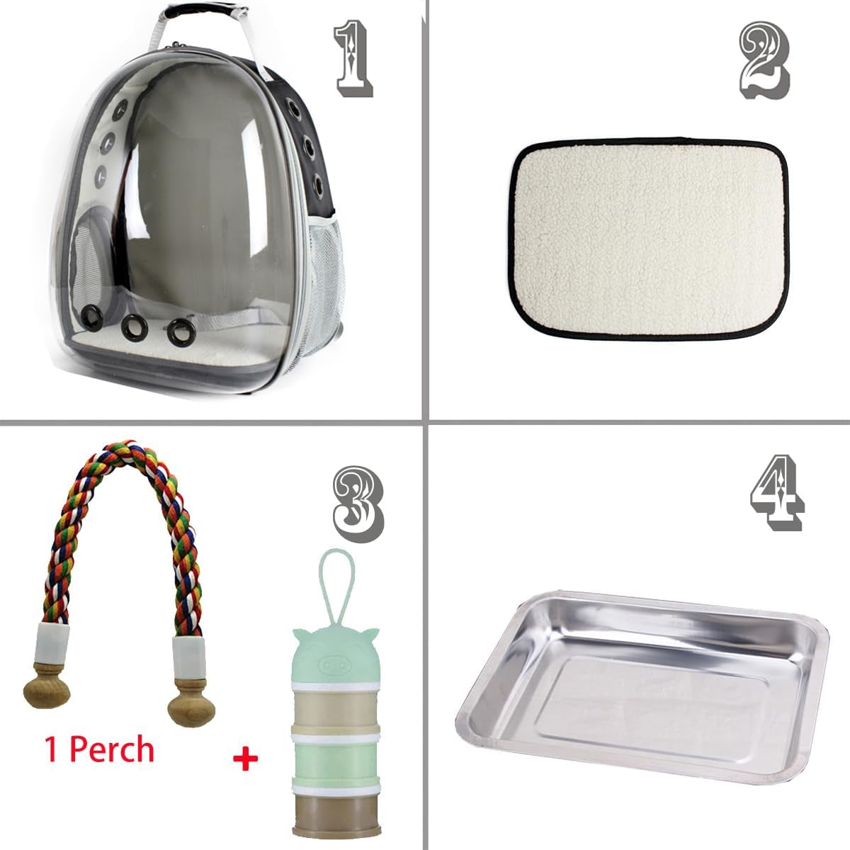 Bird Carrier Cage, Bird Travel Backpack with Stainless Steel Tray and Standing Perch (Large, Black)