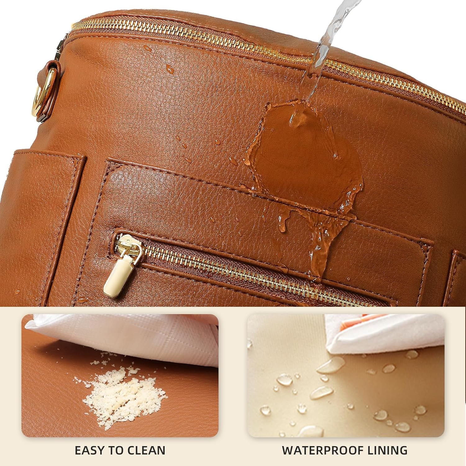 Small Diaper Bag Mini Diaper Bag by , Leather Diaper Bag Backpack with 13 Diaper Bag Organizers,2 Insulated Pockets, and Shoulder Strap(Brown)