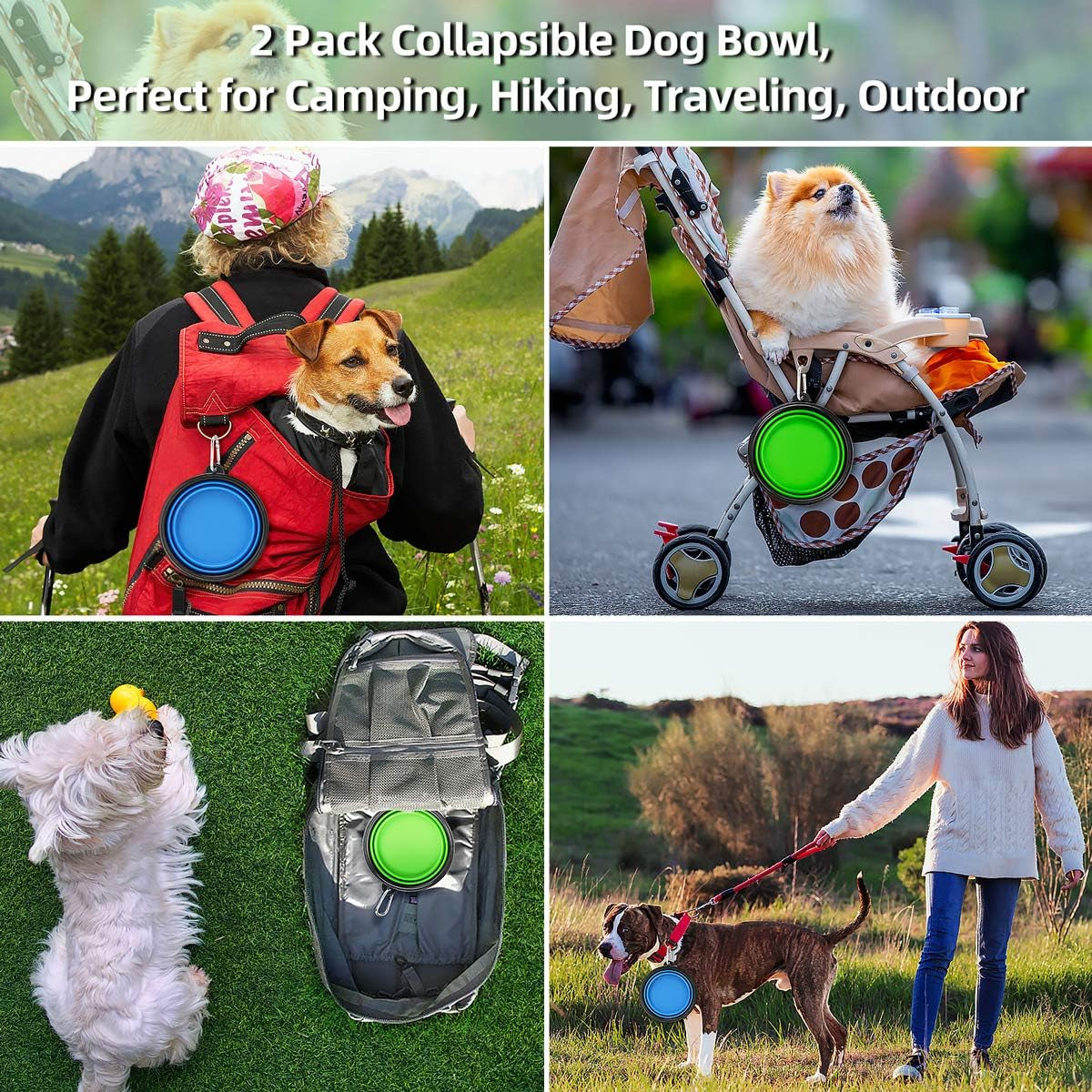 Extra Large Collapsible Dog Bowls 2 Pack, 34Oz Foldable Dog Travel Bowl, Portable Dog Water Food Bowl with Carabiner, Pet Feeding Cup Dish for Traveling, Walking, Parking