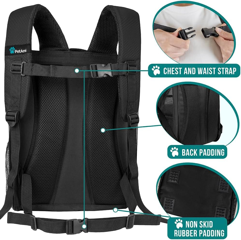 Deluxe Pet Carrier Backpack for Small Cats and Dogs, Puppies | Ventilated Design, Two-Sided Entry, Safety Features and Cushion Back Support | for Travel, Hiking, Outdoor Use