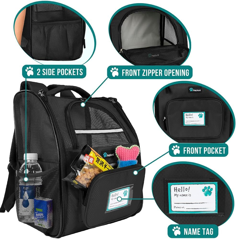 Deluxe Pet Carrier Backpack for Small Cats and Dogs, Puppies | Ventilated Design, Two-Sided Entry, Safety Features and Cushion Back Support | for Travel, Hiking, Outdoor Use