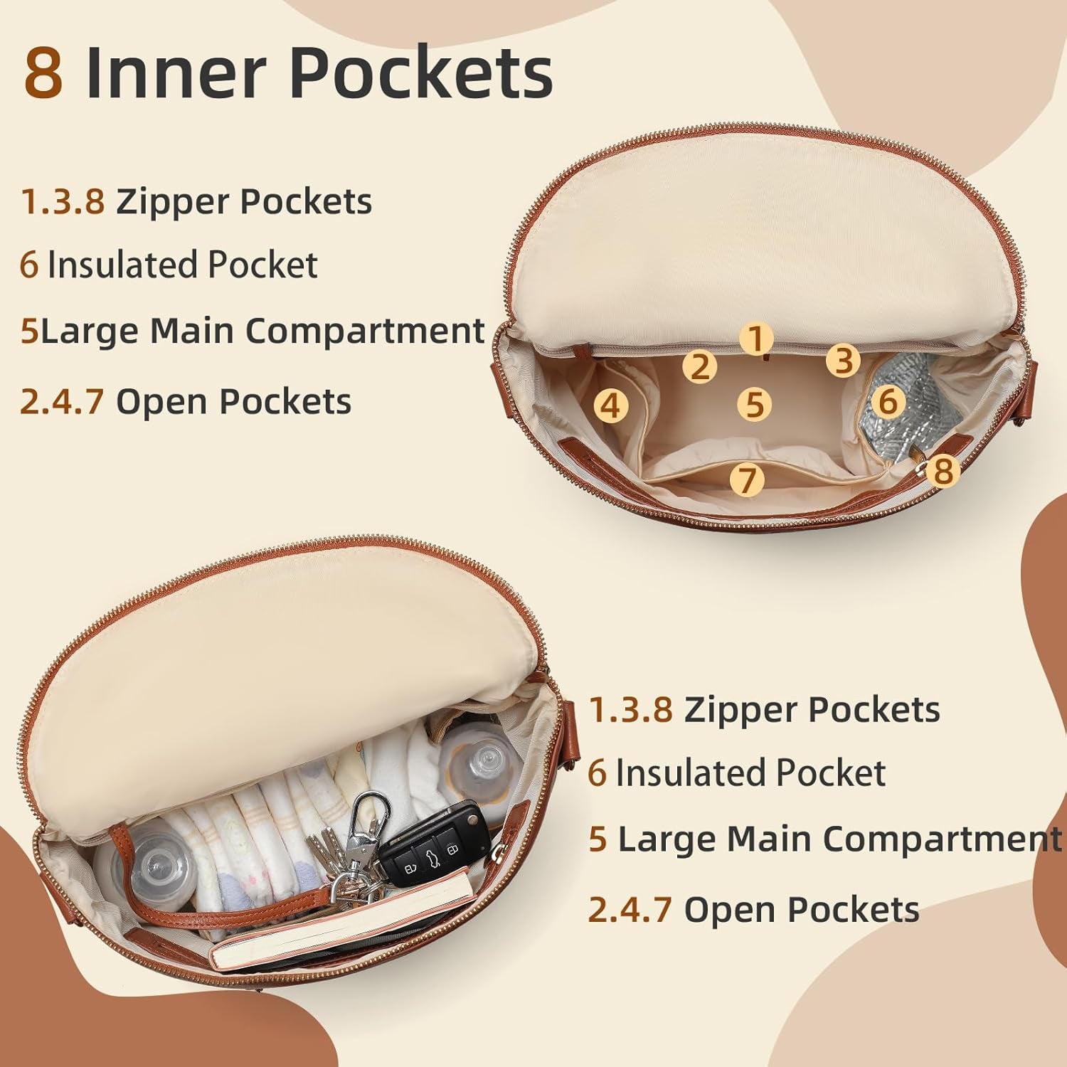 Small Diaper Bag Mini Diaper Bag by , Leather Diaper Bag Backpack with 13 Diaper Bag Organizers,2 Insulated Pockets, and Shoulder Strap(Brown)