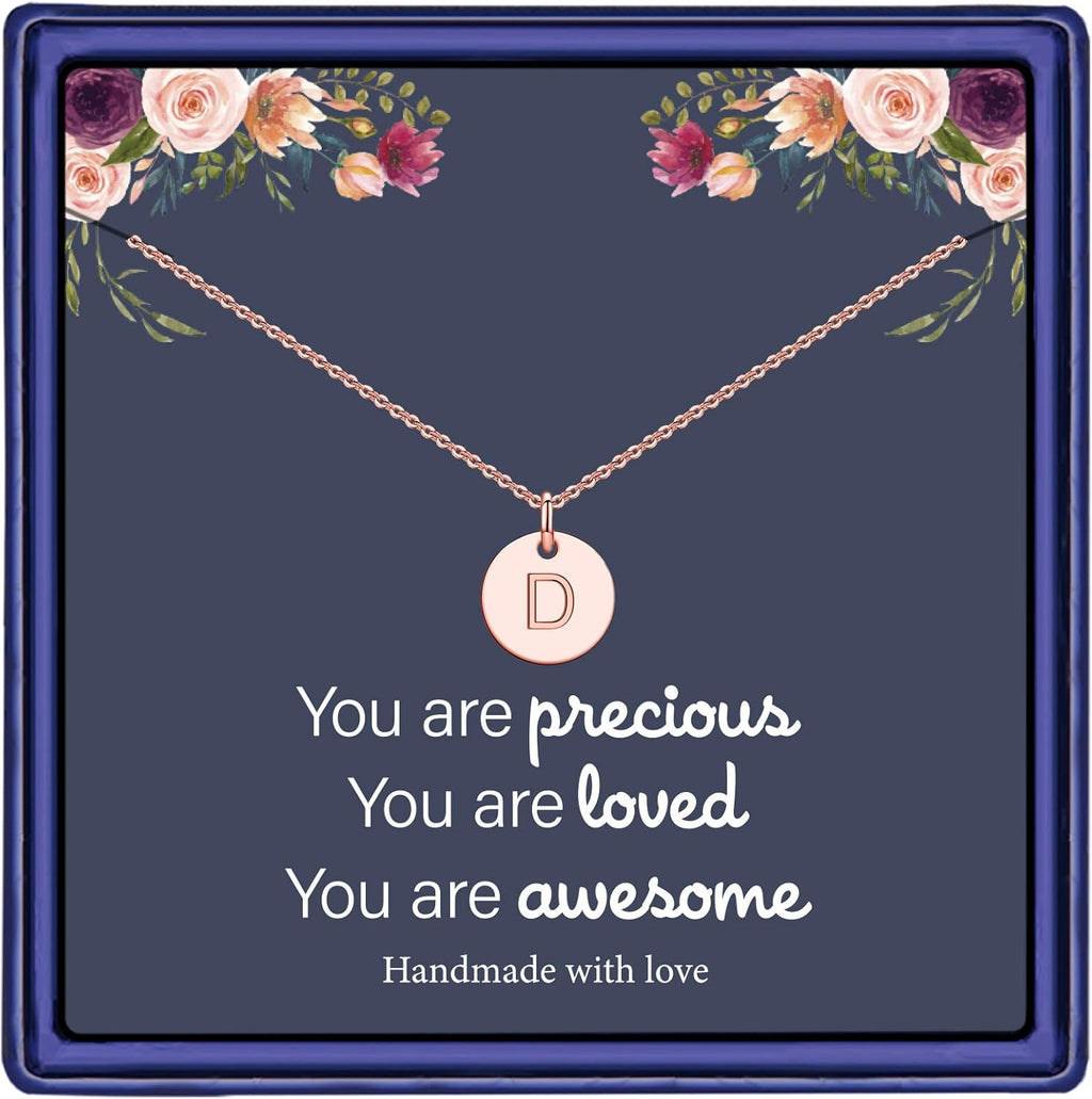 Disc Initial Necklaces for Women Girls, 14K Gold Filled Dainty round Disc Double Side Engraved Hammered Initial Necklace Personalized Letter Pendant Initial Necklaces Jewelry Gifts for Women Girls